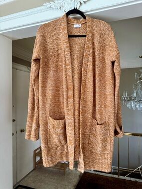 SO Open-Front Knit Cardigan in Caramel Heather